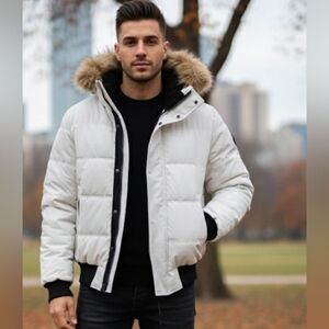 Men's Bomber Express XL White Removable Fur Trim Jacket